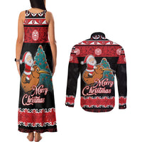 New Zealand Christmas Couples Matching Tank Maxi Dress and Long Sleeve Button Shirt Funny Santa Riding Kiwi Meri Kirihimete LT05 - Polynesian Pride