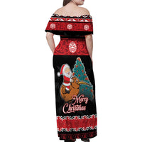 New Zealand Christmas Family Matching Off Shoulder Maxi Dress and Hawaiian Shirt Funny Santa Riding Kiwi Meri Kirihimete LT05 - Polynesian Pride