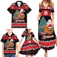 New Zealand Christmas Family Matching Summer Maxi Dress and Hawaiian Shirt Funny Santa Riding Kiwi Meri Kirihimete LT05 - Polynesian Pride