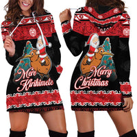 New Zealand Christmas Hoodie Dress Funny Santa Riding Kiwi Meri Kirihimete LT05 - Polynesian Pride