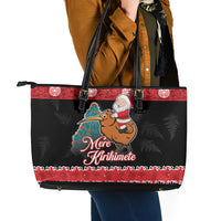 New Zealand Christmas Leather Tote Bag Funny Santa Riding Kiwi Meri Kirihimete LT05 - Polynesian Pride