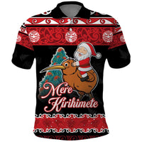 New Zealand Christmas Polo Shirt Funny Santa Riding Kiwi Meri Kirihimete LT05 Black - Polynesian Pride