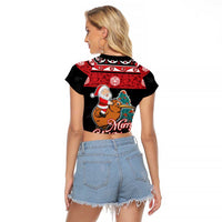 New Zealand Christmas Raglan Cropped T Shirt Funny Santa Riding Kiwi Meri Kirihimete LT05 - Polynesian Pride