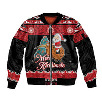 New Zealand Christmas Sleeve Zip Bomber Jacket Funny Santa Riding Kiwi Meri Kirihimete LT05 Unisex Black - Polynesian Pride