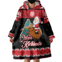 New Zealand Christmas Wearable Blanket Hoodie Funny Santa Riding Kiwi Meri Kirihimete LT05 - Polynesian Pride