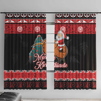New Zealand Christmas Window Curtain Funny Santa Riding Kiwi Meri Kirihimete LT05 With Hooks Black - Polynesian Pride