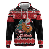 New Zealand Christmas Zip Hoodie Funny Santa Riding Kiwi Meri Kirihimete LT05 Pullover Hoodie Black - Polynesian Pride
