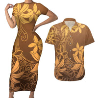 Tiare Tahiti Couples Matching Short Sleeve Bodycon Dress and Hawaiian Shirt Brown Polynesia Motifs LT05 Brown - Polynesian Pride