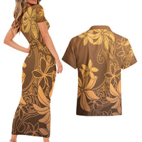 Tiare Tahiti Couples Matching Short Sleeve Bodycon Dress and Hawaiian Shirt Brown Polynesia Motifs LT05 - Polynesian Pride