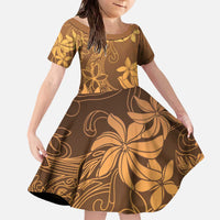 Tiare Tahiti Family Matching Off The Shoulder Long Sleeve Dress and Hawaiian Shirt Brown Polynesia Motifs LT05 Daughter's Dress Brown - Polynesian Pride