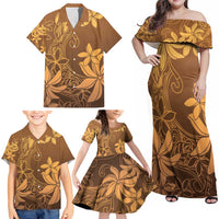 Tiare Tahiti Family Matching Off Shoulder Maxi Dress and Hawaiian Shirt Brown Polynesia Motifs LT05 - Polynesian Pride