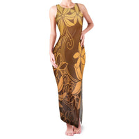 Tiare Tahiti Family Matching Tank Maxi Dress and Hawaiian Shirt Brown Polynesia Motifs LT05 Mom's Dress Brown - Polynesian Pride
