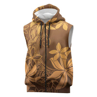 Tiare Tahiti Sleeveless Zip Hoodie Brown Polynesia Motifs - Polynesian Pride