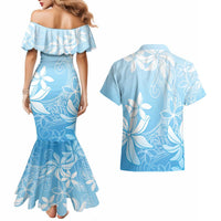 Tiare Tahiti Couples Matching Mermaid Dress and Hawaiian Shirt Blue Polynesia Motifs LT05 - Polynesian Pride