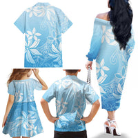 Tiare Tahiti Family Matching Off The Shoulder Long Sleeve Dress and Hawaiian Shirt Blue Polynesia Motifs LT05 - Polynesian Pride