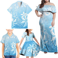 Tiare Tahiti Family Matching Off Shoulder Maxi Dress and Hawaiian Shirt Blue Polynesia Motifs LT05 - Polynesian Pride
