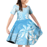 Tiare Tahiti Family Matching Off Shoulder Short Dress and Hawaiian Shirt Blue Polynesia Motifs LT05 Daughter's Dress Blue - Polynesian Pride