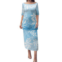 Tiare Tahiti Family Matching Puletasi and Hawaiian Shirt Blue Polynesia Motifs LT05 Mom's Dress Blue - Polynesian Pride