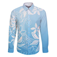 Tiare Tahiti Family Matching Tank Maxi Dress and Hawaiian Shirt Blue Polynesia Motifs LT05 Dad's Shirt - Long Sleeve Blue - Polynesian Pride