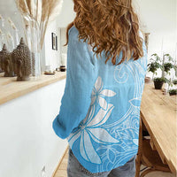 Tiare Tahiti Women Casual Shirt Blue Polynesia Motifs - Polynesian Pride