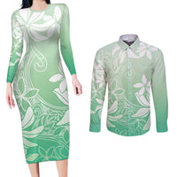 Tiare Tahiti Couples Matching Long Sleeve Bodycon Dress and Long Sleeve Button Shirt Matcha Polynesia Motifs LT05 Green - Polynesian Pride
