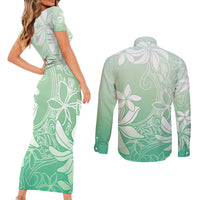 Tiare Tahiti Couples Matching Short Sleeve Bodycon Dress and Long Sleeve Button Shirt Matcha Polynesia Motifs LT05 - Polynesian Pride