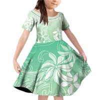 Tiare Tahiti Family Matching Off Shoulder Short Dress and Hawaiian Shirt Matcha Polynesia Motifs LT05 Daughter's Dress Green - Polynesian Pride