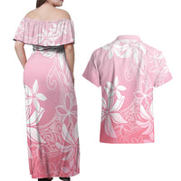 Tiare Tahiti Couples Matching Off Shoulder Maxi Dress and Hawaiian Shirt Pink Polynesia Motifs LT05 - Polynesian Pride