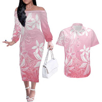 Tiare Tahiti Couples Matching Off The Shoulder Long Sleeve Dress and Hawaiian Shirt Pink Polynesia Motifs LT05 Pink - Polynesian Pride