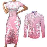 Tiare Tahiti Couples Matching Short Sleeve Bodycon Dress and Long Sleeve Button Shirt Pink Polynesia Motifs LT05 Pink - Polynesian Pride