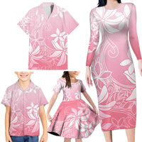 Tiare Tahiti Family Matching Long Sleeve Bodycon Dress and Hawaiian Shirt Pink Polynesia Motifs LT05 - Polynesian Pride