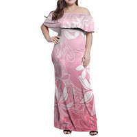 Tiare Tahiti Family Matching Off Shoulder Maxi Dress and Hawaiian Shirt Pink Polynesia Motifs LT05 Mom's Dress Pink - Polynesian Pride
