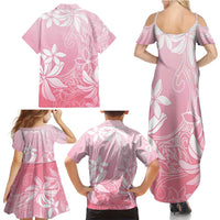 Tiare Tahiti Family Matching Summer Maxi Dress and Hawaiian Shirt Pink Polynesia Motifs LT05 - Polynesian Pride
