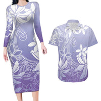 Tiare Tahiti Couples Matching Long Sleeve Bodycon Dress and Hawaiian Shirt Purple Polynesia Motifs LT05 Purple - Polynesian Pride
