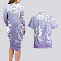 Tiare Tahiti Couples Matching Long Sleeve Bodycon Dress and Hawaiian Shirt Purple Polynesia Motifs LT05 - Polynesian Pride