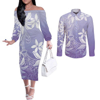 Tiare Tahiti Couples Matching Off The Shoulder Long Sleeve Dress and Long Sleeve Button Shirt Purple Polynesia Motifs LT05 Purple - Polynesian Pride