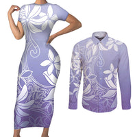Tiare Tahiti Couples Matching Short Sleeve Bodycon Dress and Long Sleeve Button Shirt Purple Polynesia Motifs LT05 Purple - Polynesian Pride
