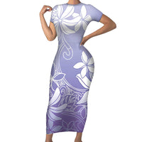 Tiare Tahiti Family Matching Short Sleeve Bodycon Dress and Hawaiian Shirt Purple Polynesia Motifs LT05 Mom's Dress Purple - Polynesian Pride