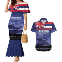 Hawaii Pearl Harbor Remembrance Day Couples Matching Mermaid Dress and Hawaiian Shirt Flag Style LT05 Blue - Polynesian Pride