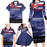 Hawaii Pearl Harbor Remembrance Day Family Matching Long Sleeve Bodycon Dress and Hawaiian Shirt Flag Style
