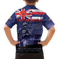 Hawaii Pearl Harbor Remembrance Day Family Matching Off Shoulder Short Dress and Hawaiian Shirt Flag Style