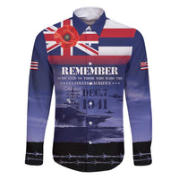 Hawaii Pearl Harbor Remembrance Day Family Matching Puletasi and Hawaiian Shirt Flag Style LT05 Dad's Shirt - Long Sleeve Blue - Polynesian Pride
