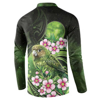 New Zealand Aotearoa Kakapo Button Sweatshirt Maori Pattern With Manuka Galaxy Style - Polynesian Pride