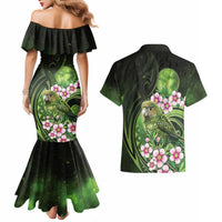 New Zealand Aotearoa Kakapo Couples Matching Mermaid Dress and Hawaiian Shirt Maori Pattern With Manuka Galaxy Style LT05 - Polynesian Pride