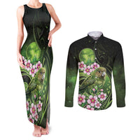New Zealand Aotearoa Kakapo Couples Matching Tank Maxi Dress and Long Sleeve Button Shirt Maori Pattern With Manuka Galaxy Style LT05 Green - Polynesian Pride