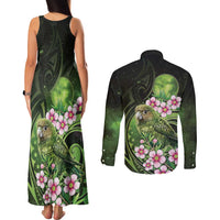 New Zealand Aotearoa Kakapo Couples Matching Tank Maxi Dress and Long Sleeve Button Shirt Maori Pattern With Manuka Galaxy Style LT05 - Polynesian Pride
