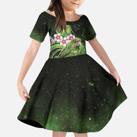 New Zealand Aotearoa Kakapo Family Matching Off Shoulder Maxi Dress and Hawaiian Shirt Maori Pattern With Manuka Galaxy Style LT05 Daughter's Dress Green - Polynesian Pride