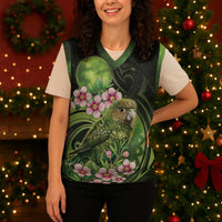 New Zealand Aotearoa Kakapo Christmas Knitted V-Neck Vest Maori Pattern With Manuka Galaxy Style LT05 - Polynesian Pride