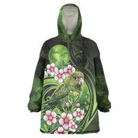 New Zealand Aotearoa Kakapo Wearable Blanket Hoodie Maori Pattern With Manuka Galaxy Style LT05 One Size Green - Polynesian Pride