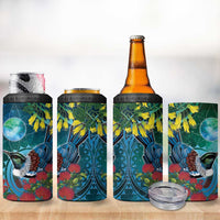 New Zealand Tui Bird 4 in 1 Can Cooler Tumbler Maori Koru With Pohutukawa Galaxy Style LT05 - Polynesian Pride